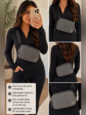 New Lululemon Everywhere Belt Bag 1L Silver GLITTER Adjustable Strap $58.00